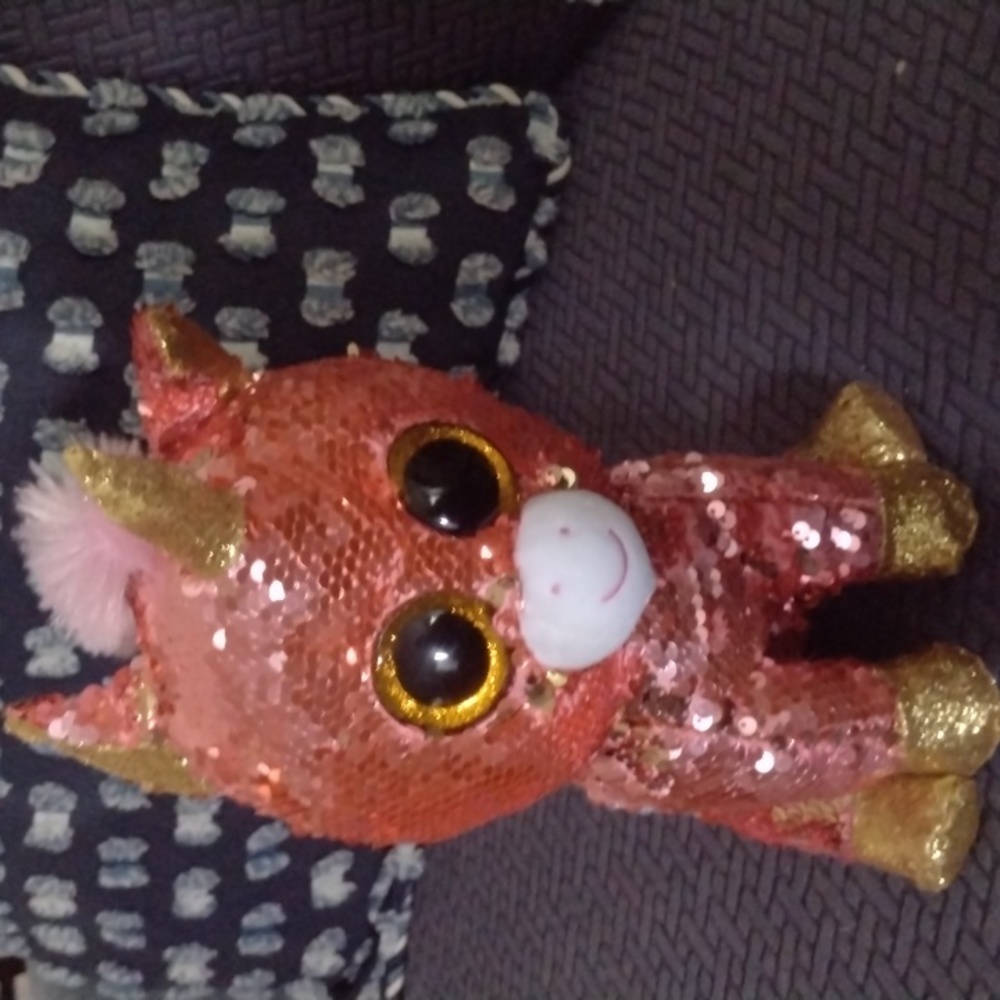 Sunset  Beanie Boo FLIPPABLES: SUNSET -Shiny Coral/Gold Sequined Unicorn 11"